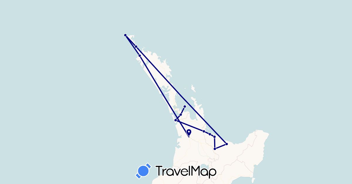 TravelMap itinerary: driving in New Zealand (Oceania)